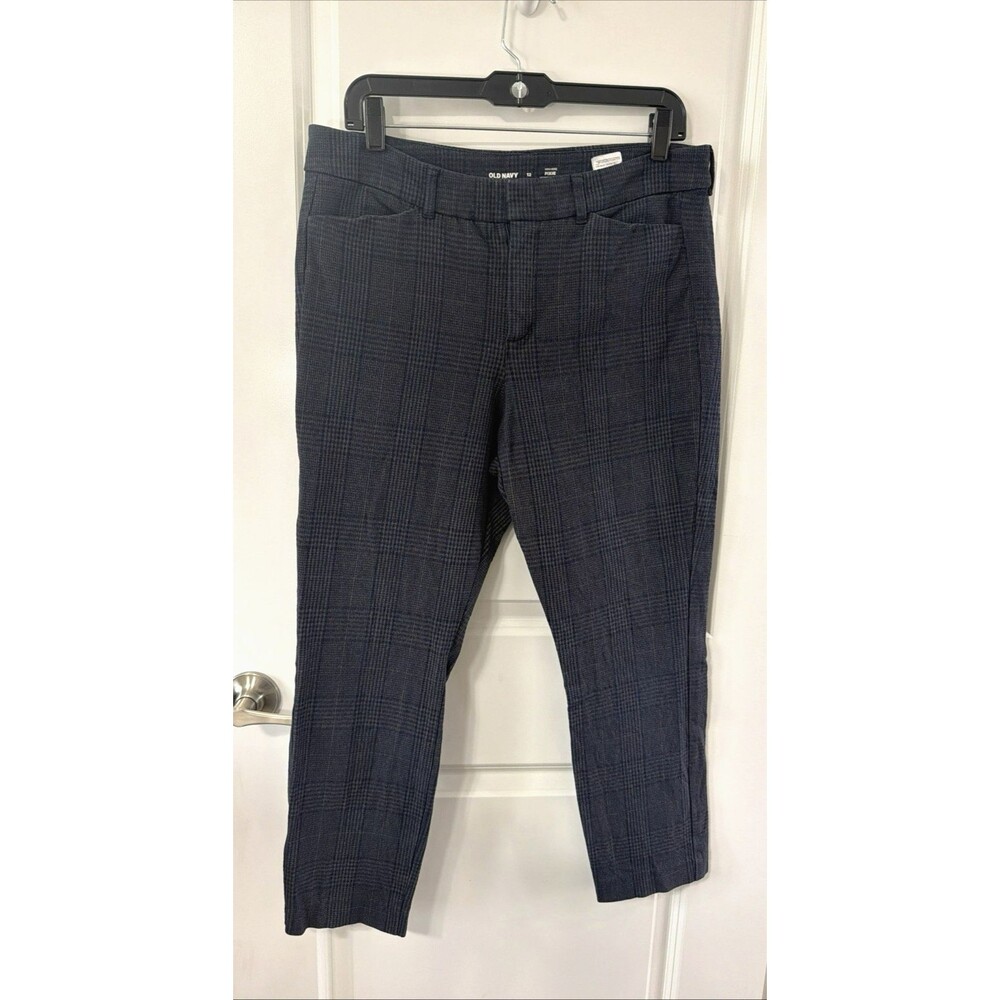 Old Navy High Rise Pixie Skinny Grey Blue Plaid Ankle Pants Size 12